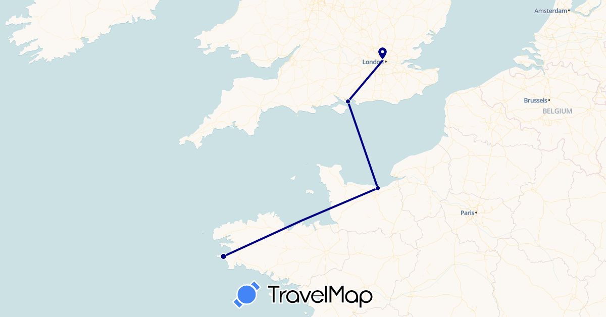 TravelMap itinerary: driving in France, United Kingdom (Europe)